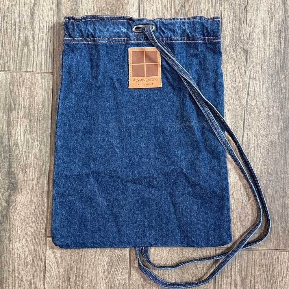 Rare Authentic Vintage 1980’sYves Saint Laurent rive gauche denim drawstring bag